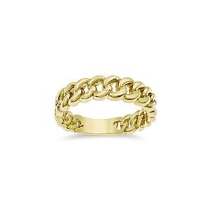Cuban Link Chain Womens Band Ring 10k Yellow Gold Stackable